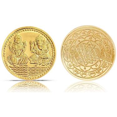 Imagem de Laxmi Ganesh Banhado a Ouro Lorde Ganesha e Deusa Lakshmi Estátua Moeda para Diwali Deepawali Puja/Pooja Acessório (pacote com 2)