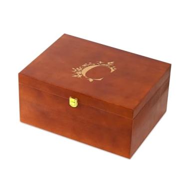 Imagem de InnoBeta Caixa de lembrança de presente personalizada, caixas de armazenamento de madeira, organizador decorativo com tampa para tesouro de memória, presentes iniciais para aniversário, Natal, C