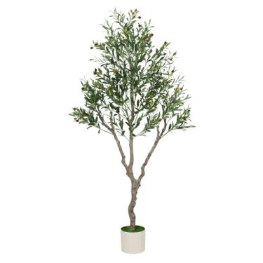 Imagem de Oliveiras artificiais para ambientes internos de 2,8 m de altura, oliveira sintética, plantas artificiais grandes com tronco de madeira natural e frutas realistas para casa, escritório, sala de estar