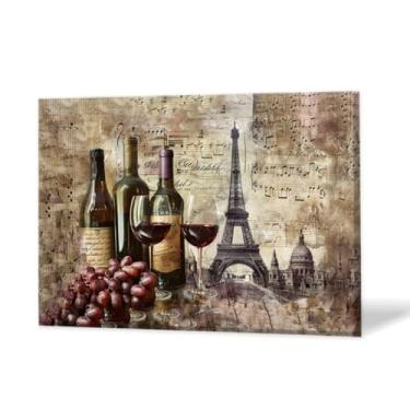 Imagem de Arte de parede moderna 40,6 cm x 30,5 cm emoldurado para sala de estar, quarto, banheiro, escritório, decoração de casa, vinho francês e a icônica Torre Eiffel imagens em tela