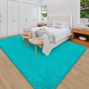 Imagem de ZJYeRug Tapete felpudo azul para quarto de menina 1,8 x 2,7 m embaixo da cama, tapetes grandes antiderrapantes de 1,8 x 2,7 m para sala de estar, tapete fofo para sala de jogos, tapete macio de