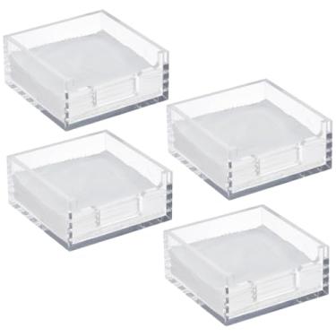 Imagem de Porta-guardanapos de acrílico de 10 cm para mesa, 4 peças de porta-guardanapos de coquetel, dispensador de guardanapo transparente, suporte de guardanapo de papel quadrado para cozinha banheiro