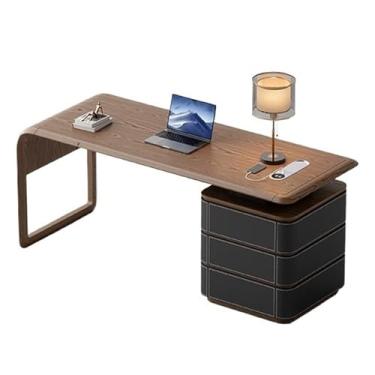 Imagem de Mesa de trabalho Mesa de escritório com armazenamento e tomadas carregamento, escrivaninha moderna armário, nogueira(Preto,L)