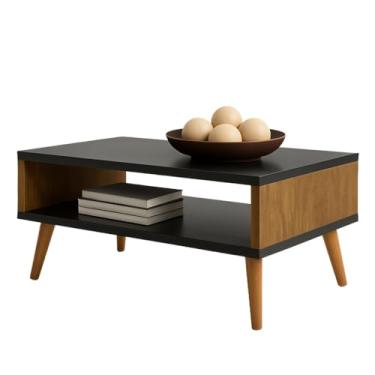 Imagem de Mesa de Centro Retrô com Nicho – Pés Palito em Madeira Maciça | 65cm(Preta Solanum)