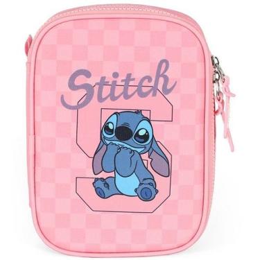 Imagem de Estojo BOX Escolar STITCH Xadrez Rosa Luxcel