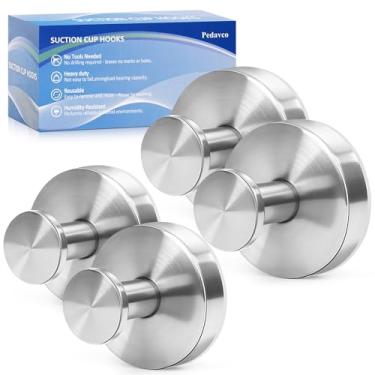 Imagem de Ganchos de ventosa para chuveiro sem broca - Ganchos de banheiro de aço inoxidável resistentes, montados na parede para toalhas, roupões, bucha - funciona em azulejo, vidro, espelho, cozinha (prata