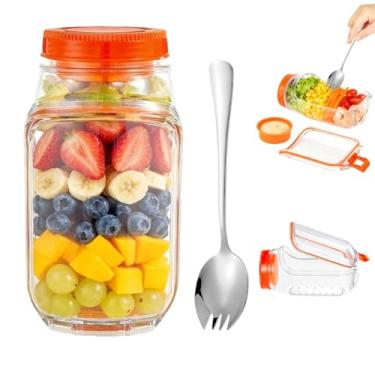 Imagem de JCWPVA Pote de salada com abertura lateral - Pote de salada à prova de vazamento de 1000 ml e recipiente de almoço com design de tampa a tigela, inclui copo de molho e garfo para escritório, academia