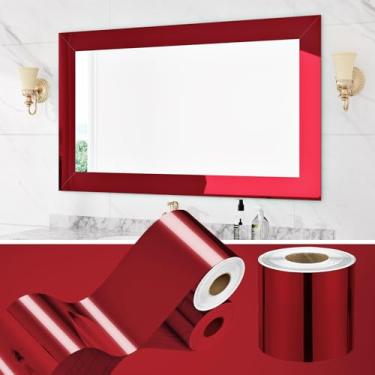 Imagem de WESTICK Adesivos espelhados vermelhos de 10,16 cm x 1000,8 cm, papel de parede bordô, sem vidro, adesivo em espelhos