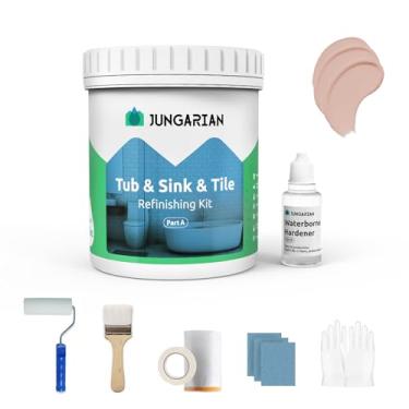 Imagem de Jungarian Kit De Acabamento Para Banheira E Azulejos 35Oz Com Ferramentas, Tinta Faça Você Mesmo Para Banheiro Com Baixo Odor, Pia, Banheira, Bancada, Azulejo, Chuveiro, Tinta Para Banheiro, Cozinh