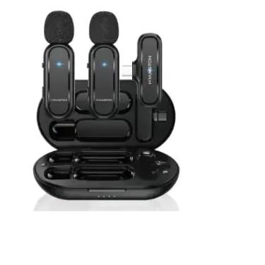 Imagem de Microfone Sem Fio Duplo de Lapela Profissional, Tipo C, MK8, com Estojo Recarregável, Preto, 2 Canais, Bateria Recarregável, para Gravação de Vídeo, 15x2.5x3.5 cm