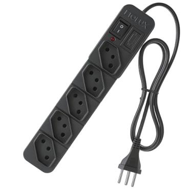 Imagem de Régua Filtro de Linha 5 Tomadas Preto Extensão Bivolt com Fusível 10A, LED Indicador e Chave Liga/Desliga – Fiolux Protect – Cabo 1 Metro, Qualidade Premium