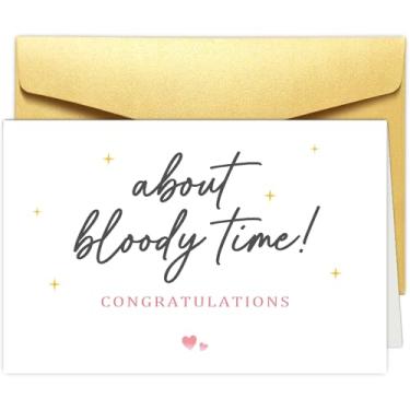 Imagem de Obbyidk Cartão de noivado engraçado para casal, cartão de parabéns de casamento para amigos, presente de noivado para ela, About Bloody Time
