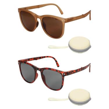 Imagem de HARFINGTON 2 conjuntos de óculos de sol para mulheres e homens, óculos de sol modernos dobráveis em policarbonato com caixa simples de proteção solar para dirigir, fazer compras e tirar fotos, chá de