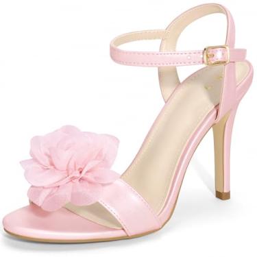 Imagem de Perphy Sandálias femininas de salto agulha com tira no tornozelo e bico aberto, Rosa brilhante, 37