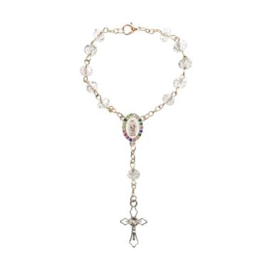 Imagem de Pulseira de rosário para mulheres, pulseira de fé católica, rosa, preta, cruz, joias religiosas, presentes de amizade para mulheres, presentes de Natal, Medium, Latão, Sem Pedra Preciosa