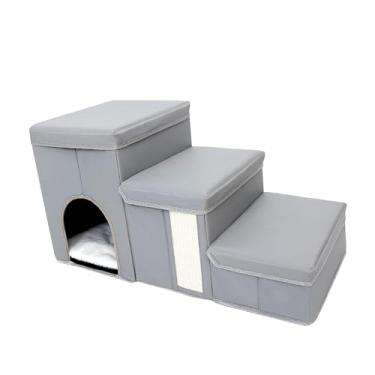 Imagem de Fxzqgnh Escada para Cães, Degraus Antiderrapantes com Espaço para Guardar Brinquedos, Escada de Descanso, Escada Portátil de 3 Degraus para Animais de Estimaç, Cinza
