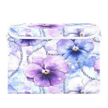 Imagem de ATTX Cestos de armazenamento dobráveis com tampas - Cestas de armazenamento dobráveis de amores-perfeitos brancos para armário, quarto, organização de escritório (42 x 32 x 30 cm) #367