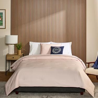 Imagem de Lacoste Conjunto de edredom tiebreak – 100% algodão percal, tecido otomano canelado, acabamento dublê texturizado, aquecimento alternativo para todas as estações, certificado Oeko-Tex, rosa, solteiro