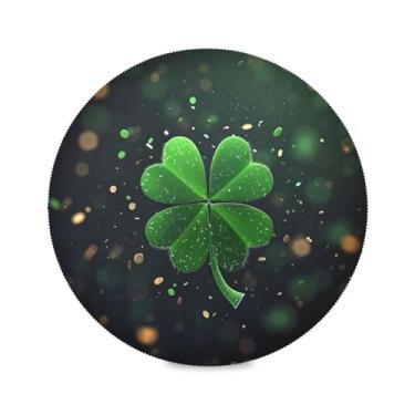 Imagem de Blueangle Jogo americano redondo trevo verde conjunto de 6 tapetes de mesa de poliéster, fácil de limpar, resistente ao calor, limpável, para mesa de jantar (9)