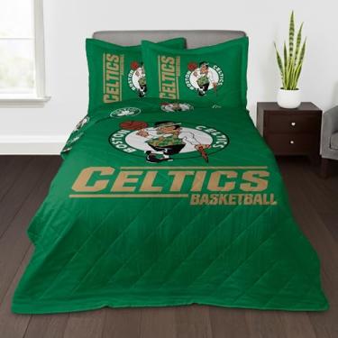 Imagem de NORTHWEST Cobertor acolchoado NBA Boston Celtics Full/Queen com 2 fronhas, roupa de cama macia e aconchegante, todas as estações, 152 x 228 cm