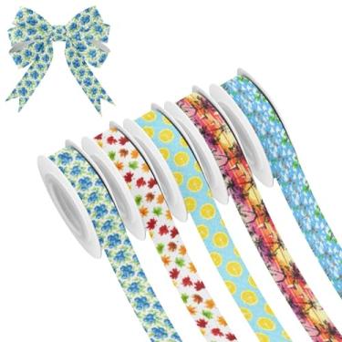 Imagem de Blueangle Fita de Natal - Fita com fio de 0,6 polegadas, 5 rolos de 25 metros em aquarela com padrão de mirtilo para grinaldas, laços, decoração de férias, artesanato DIY (245)