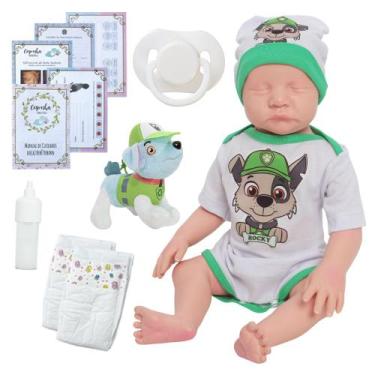 Imagem de Boneco Reborn Recém Nascido Olho Fechado + Kit Acessórios - Cegonha Re