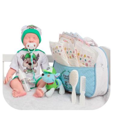 Imagem de Bebê Reborn Boneco Menino Silicone Realista Bolsa Pelúcia - Cegonha Re