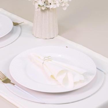 Imagem de Kit Mesa Posta 7 Peças, Redondo, Poliéster, Prata, Liso, 38 x 38 x 4 cm, 2 Lugares com Sousplat MDF e Anel de Pérola