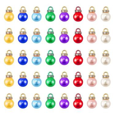 Imagem de GSHLLO 100 peças de mini bolas de Natal coloridas de 10 mm, enfeites de bola de árvore de Natal, pingentes de pérolas falsas, pingentes de contas de pérolas coloridas, bolas penduradas de Natal