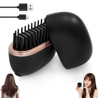 Imagem de Mini escova alisadora de cabelo, pente quente portátil sem fio recarregável, sem fio, aquecimento rápido 30s, 3 configurações de temperatura de calor com revestimento de proteína e revestimento