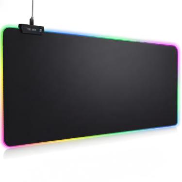 Imagem de THONIV - Mouse pad RGB 90 × 40 cm – Mouse pad de LED estendido com 14 modos de iluminação, tapete de mesa para jogos, acessórios para jogos de PC, teclado grande com base de borracha antiderrapante.