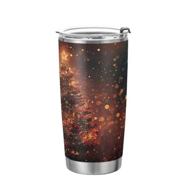 Imagem de YETTASBIN Copo de árvore de Natal com tampa de palha, copo de aço inoxidável de 590 ml, parede dupla, isolada a vácuo, caneca de café de viagem para bebidas quentes e frias