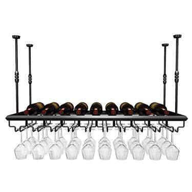 Imagem de APUM Rack de vinho de metal de teto, altura ajustável, prateleira de taças de vinho, suporte de garrafa de vinho, suporte de taça de vinho suspenso, para bares, restaurantes