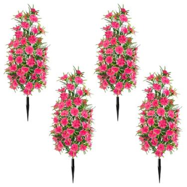 Imagem de Pacote com 4 árvores de topiaria artificial com espigão de solo para ambientes externos, 48 cm, arbustos artificiais com flores, arbustos artificiais realistas, plantas para decoração de jardim e