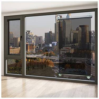 Imagem de uhyOHF Persiana de rolo espelhada de maneira única para janela de porta de vidro, ventosas sem perfuração, cortina de controle de calor, preto - prata (uma cor-93 x 150 cm/36,6 x 59 pol