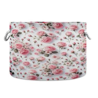 Imagem de WELLDAY Cesta de corda de algodão rosa mini cesta de lavanderia para bebê para sala de estar, lavanderia, berçário, travesseiros, decoração de casa