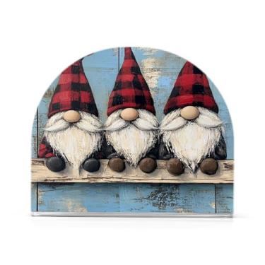 Imagem de Qilmy Bonito suporte de guardanapo de gnomos de Natal para mesas, porta-guardanapos de papel de placa acrílica elegante, dispensador de papel de seda independente moderno para jantar, sala de estar