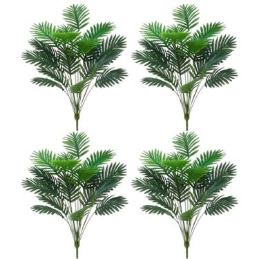 Imagem de Ovveroche 18 folhas grandes de palmeira areca, planta artificial, 4 pacotes, folhas artificiais de palmeira resistente a UV, vegetação tropical para decoração de festa em casa, escritório, ambientes