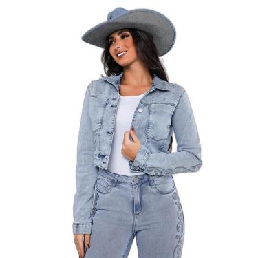 Imagem de JAQUETA JEANS CROPPED FEMININA BORDADO E APLICAÇÃO-Feminino