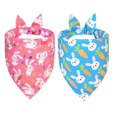 Imagem de WoffBow Pacote com 2 bandanas para cães de Páscoa - Cachecol xadrez pastel reversível de coelho e cenoura | Conjunto azul e rosa para cães grandes a GG, presente para animais de estimação de primavera