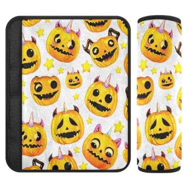 Imagem de Burbuja Capa para cinto de segurança de carro Halloween Pumpkins Protetor de cinto de segurança de carro macio confortável para alça de ombro de assento, 1 par pequeno
