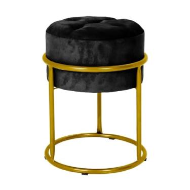 Imagem de Puff Banqueta de Ferro com Argola - Decoração para Quarto, Sala, Penteadeira e Ambientes Modernos puff redondo para Quarto, Sala e Penteadeira em Ambientes Modernos(DOURADO E PRETO)