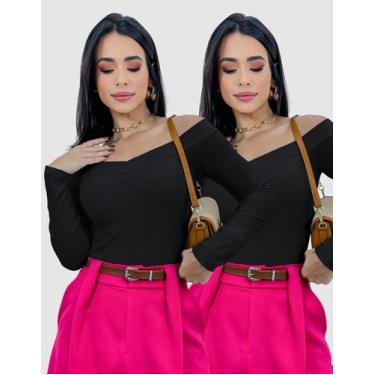Imagem de Kit 2 Body Blusa Feminino Ciganinha Ombro Manga Longa Anarruga - Swiss