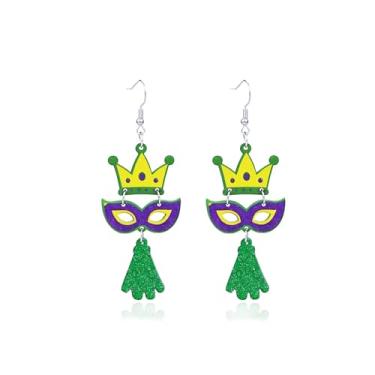 Imagem de BOOZIQ Brincos de carnaval para mulheres, máscara de flor de lis, de acrílico, coroa de chapéu, brinco com pingente de carnaval, tema de carnaval, colorido, borla, brinco, acessórios de joias de