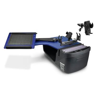 Imagem de AutoExec Alcance o banco traseiro da mesa para a estação de trabalho do seu veículo e escritório móvel, azul, com suporte para impressora, suporte para telefone e clipe de ventilação do telefone