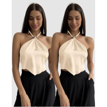 Imagem de Kit 2 Cropped Frente Única Feminino Decote Halter Alcinha Amarração Mo