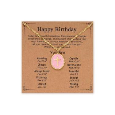 Imagem de enasal Colar com cruz colorida, presentes cristãos para meninas e crianças, primeira comunhão, batizado, aniversário, joia para filha, neta, Medium, Cobre, Sem Pedra Preciosa