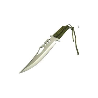 Imagem de Facão Aladim Militar Rambo Medieval, Lâmina Curva 50cm, Aço Carbono Full Tang, Cabo Madeira, Bainha Nylon, para Sobrevivência e Camping