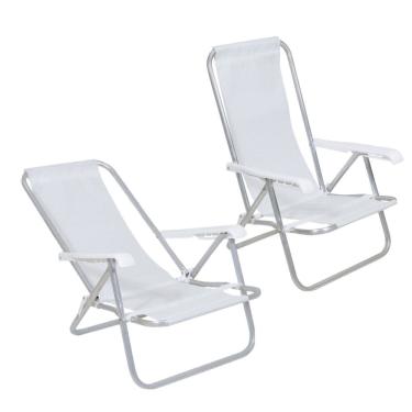 Imagem de Kit 2 Cadeiras de Praia Reclinável 4 Posições Alumínio Lazy Sannet Branca - 023001 Belfix
