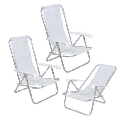Imagem de Kit 3 Cadeiras de Praia Reclinável 4 Posições Alumínio Lazy Sannet Branca - 023001 Belfix